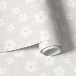 Papel de Parede Infantil Listras Floral Fundo Bege
