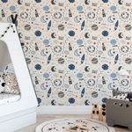 Papel de Parede Infantil Espaço Foguete Planetas