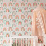 Papel de Parede Infantil Arco Íris Com Nuvens