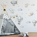 Adesivo de Parede Infantil Balões, Aviões, Helicópteros, Zepelins Nuvens e Estrelas