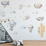 Adesivo de Parede Infantil Balões, Aviões, Helicópteros, Zepelins Nuvens e Estrelas