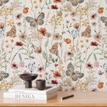 Papel de Parede Aquarela Flores e Borboletas