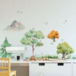 Adesivo de Parede Infantil Aquarela Montanha e Árvores