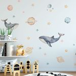 Adesivo de Parede Infantil Aquarela: Baleias, Estrelas e Planetas
