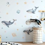 Adesivo de Parede Infantil Aquarela: Baleias, Estrelas e Planetas