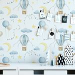Papel de Parede Aquarela: Balões, Estrelas e Lua