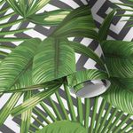 Papel de Parede Folhagem Tropical Fundo Geométrico