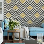 Papel de Parede Geométrico Abstrato Amarelo e Preto