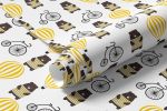 Papel de Parede Infantil Ursinho Balão Bicicleta Amarelo