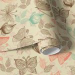 Papel de Parede Folhas Borboletas Vintage