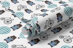 Papel de Parede Infantil Ursinho Balão Bicicleta Azul
