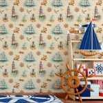 Papel de Parede Infantil de Navios e Mapas