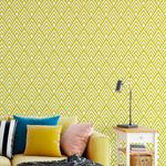 Papel de Parede Amarelo com Arabesco 