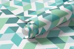 Papel de Parede Triângulos Abstratos (Tons de Verde e Azul)