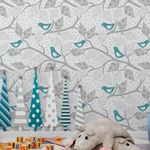 Papel de Parede Pássaros e Galhos (Azul)