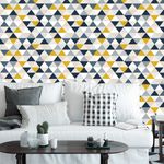 Papel de Parede Abstrato Triângulos (Azul e Amarelo)