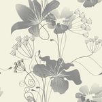 Papel de Parede Flores Cinzas com Fundo Bege