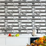 Papel de Parede Tropical, Abacaxis e Flamingos (Cinza)