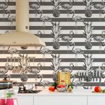 Papel de Parede Tropical, Abacaxis e Flamingos (Cinza)
