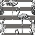 Papel de Parede Tropical, Abacaxis e Flamingos (Cinza)