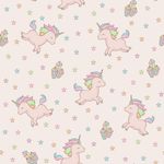 Papel de Parede Infantil Unicórnios e Estrelas (Rosa)