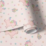 Papel de Parede Infantil Unicórnios e Estrelas (Rosa)