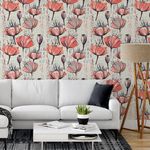 Papel de Parede Pintura Flores Vermelhas 