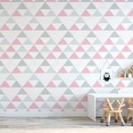 Papel de Parede Triângulos Rosa e Cinza (Grande)