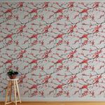 Papel de Parede Folhas Vermelhas com Galhos 