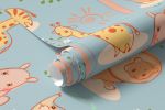 Papel de Parede Infantil Animais Safari (Azul)