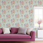 Papel de Parede Azul Turquesa com Flores 