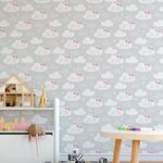 Papel de Parede Infantil Nuvens Brancas com Rosa
