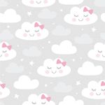 Papel de Parede Infantil Nuvens Brancas com Rosa