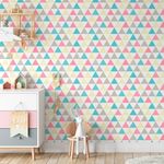 Papel de Parede Triângulos Rosa, Azul e Amarelo