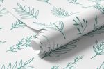 Papel de Parede Galhos Azul com Fundo Branco