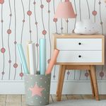 Papel de Parede Linhas e Bolinhas Rosa
