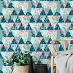 Papel de Parede Triângulos com Coqueiros Abstratos