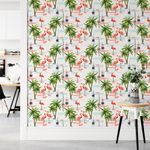 Papel de Parede Tropical Coqueiro e Flamingos