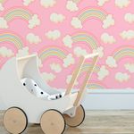 Papel de Parede Infantil Nuvens e Arco-íris (Rosa)