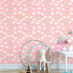 Papel de Parede Infantil Nuvens e Arco-íris (Rosa)