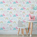 Papel de Parede Infantil Nuvens e Arco-íris