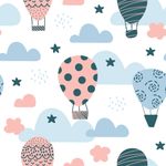 Papel de Parede Infantil Balões e Nuvens Fofas