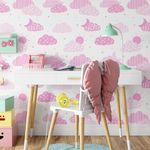 Papel de Parede Estrelas e Nuvens (Rosa)