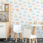 Papel de Parede Infantil com Nuvens Coloridas