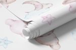 Papel de Parede Infantil com Nuvens com Luas