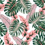 Papel de Parede Tropical com Folhas Verdes e Rosas