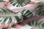 Papel de Parede Tropical com Folhas Verdes e Rosas
