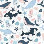 Papel de Parede Infantil com Baleias Azuis
