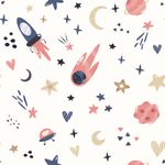 Papel de Parede Infantil Foguetes, Meteoros e Estrelas
