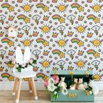 Papel de Parede Desenho Infantil Nuvens Sol e Estrelas